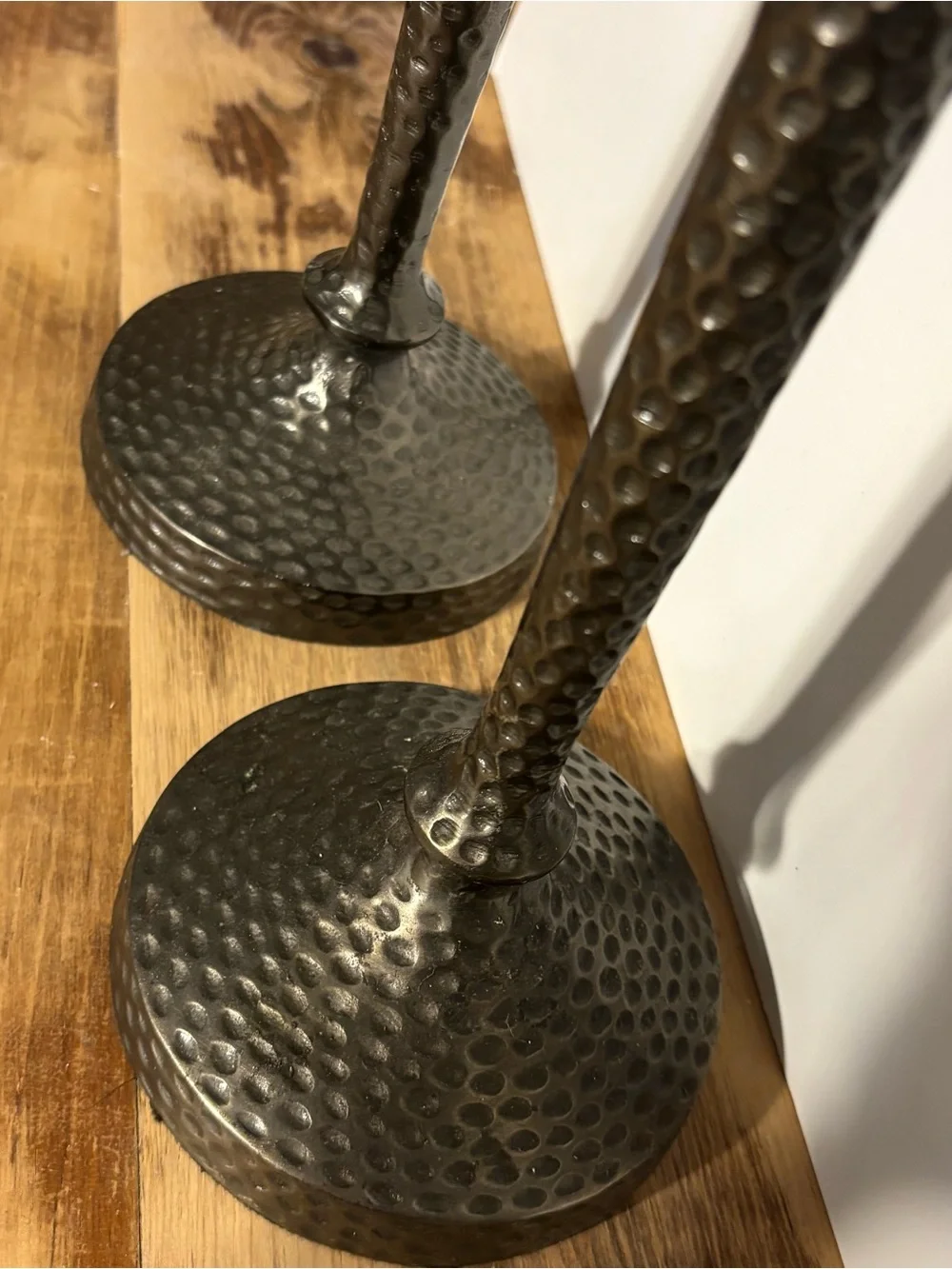 Vintage Pottery Barn Seville Hammered Bronze Black Tapered Candlestick Pair